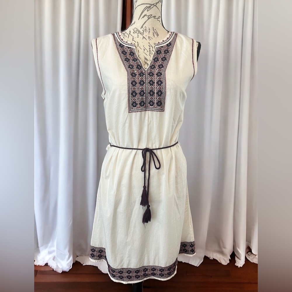 NWT GH Bass & Co. White Cotton Embroidered Dress Midi V neck Sleeveless medium